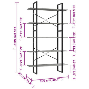 Βιβλιοθήκη με 5 Ράφια Γκρι Σκυρ. 100 x 30 x 175 εκ. Επεξ. Ξύλο - PAKOBAZAAR