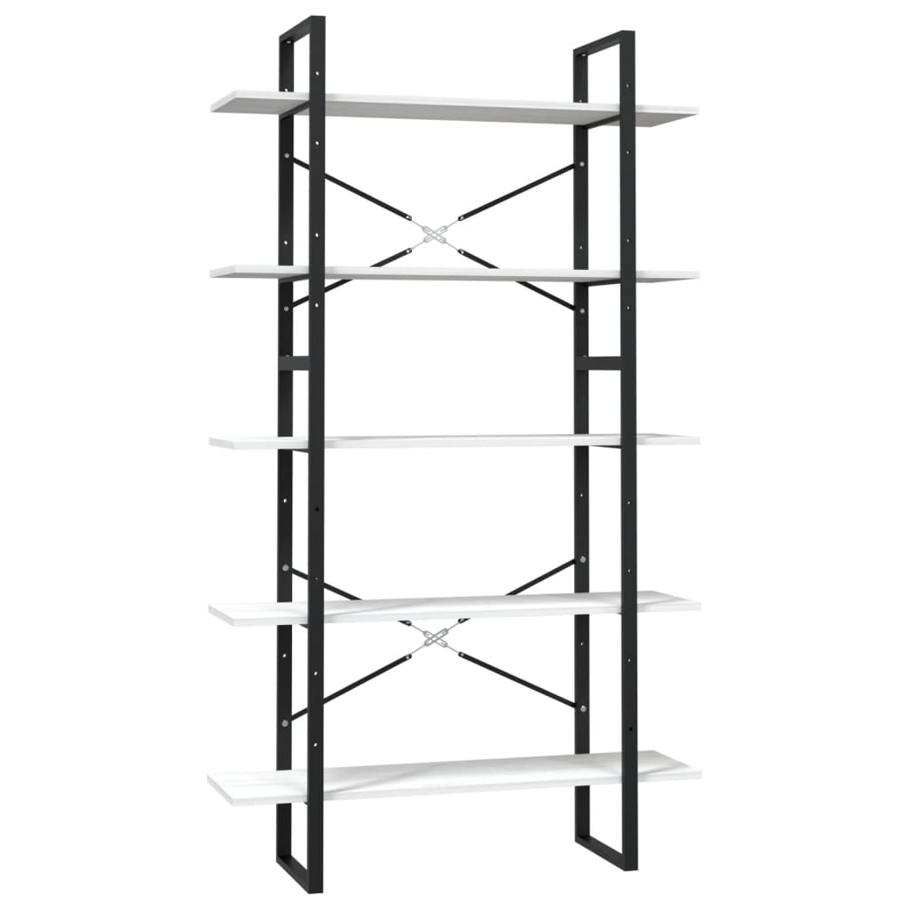 Βιβλιοθήκη με 5 Ράφια Λευκή 100 x 30 x 175 εκ από Ξύλο Πεύκου - PAKOBAZAAR