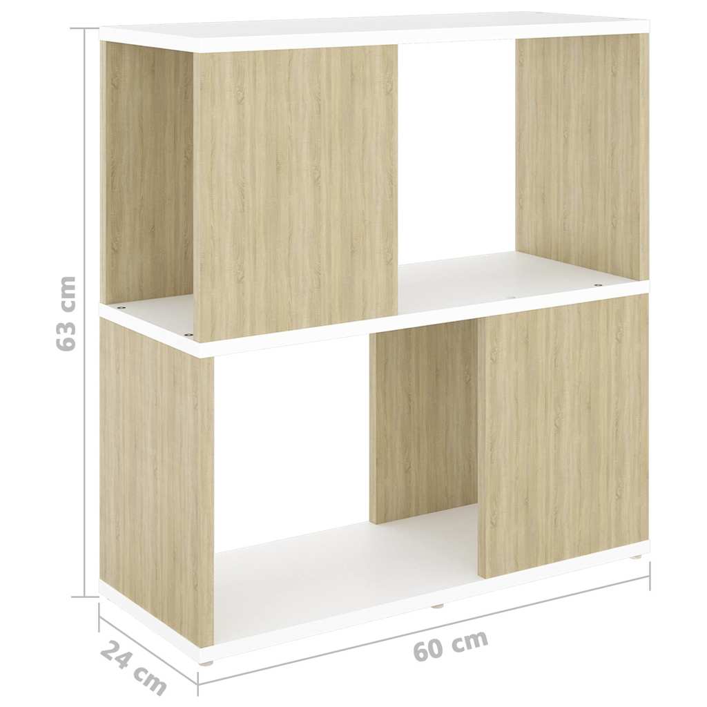 Βιβλιοθήκη Λευκό/Sonoma Δρυς 60 x 24 x 63 εκ. από Μοριοσανίδα - Pakobazaar