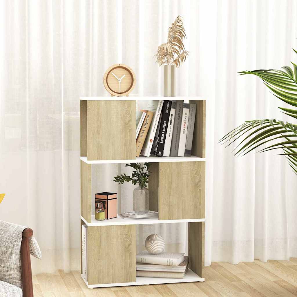 Βιβλιοθήκη/Διαχωρ. Χώρου Λευκό/Sonoma Δρυς 60x24x94 εκ. Μοριοσ.