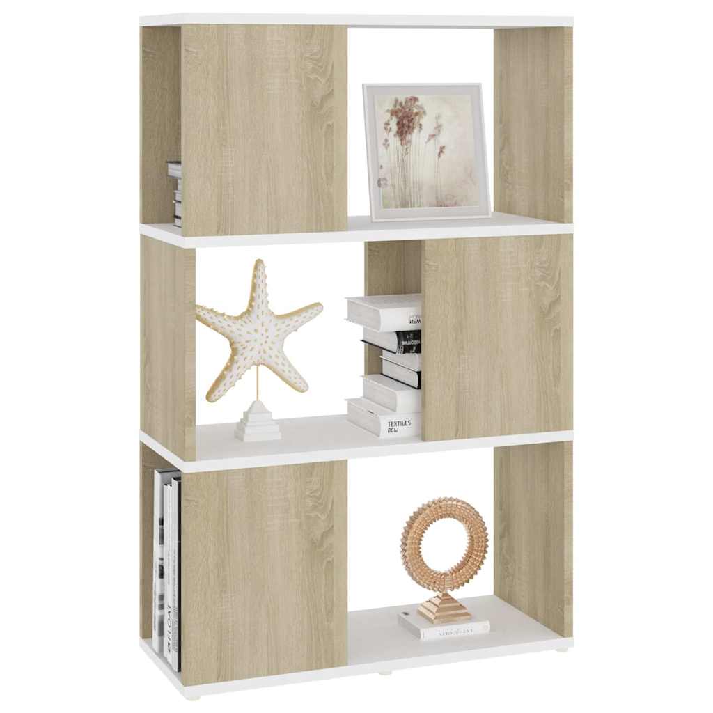 Βιβλιοθήκη/Διαχωρ. Χώρου Λευκό/Sonoma Δρυς 60x24x94 εκ. Μοριοσ.