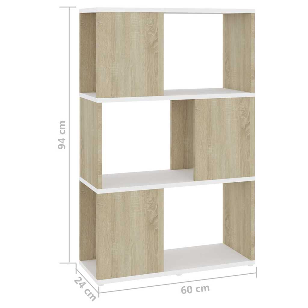 Βιβλιοθήκη/Διαχωρ. Χώρου Λευκό/Sonoma Δρυς 60x24x94 εκ. Μοριοσ.