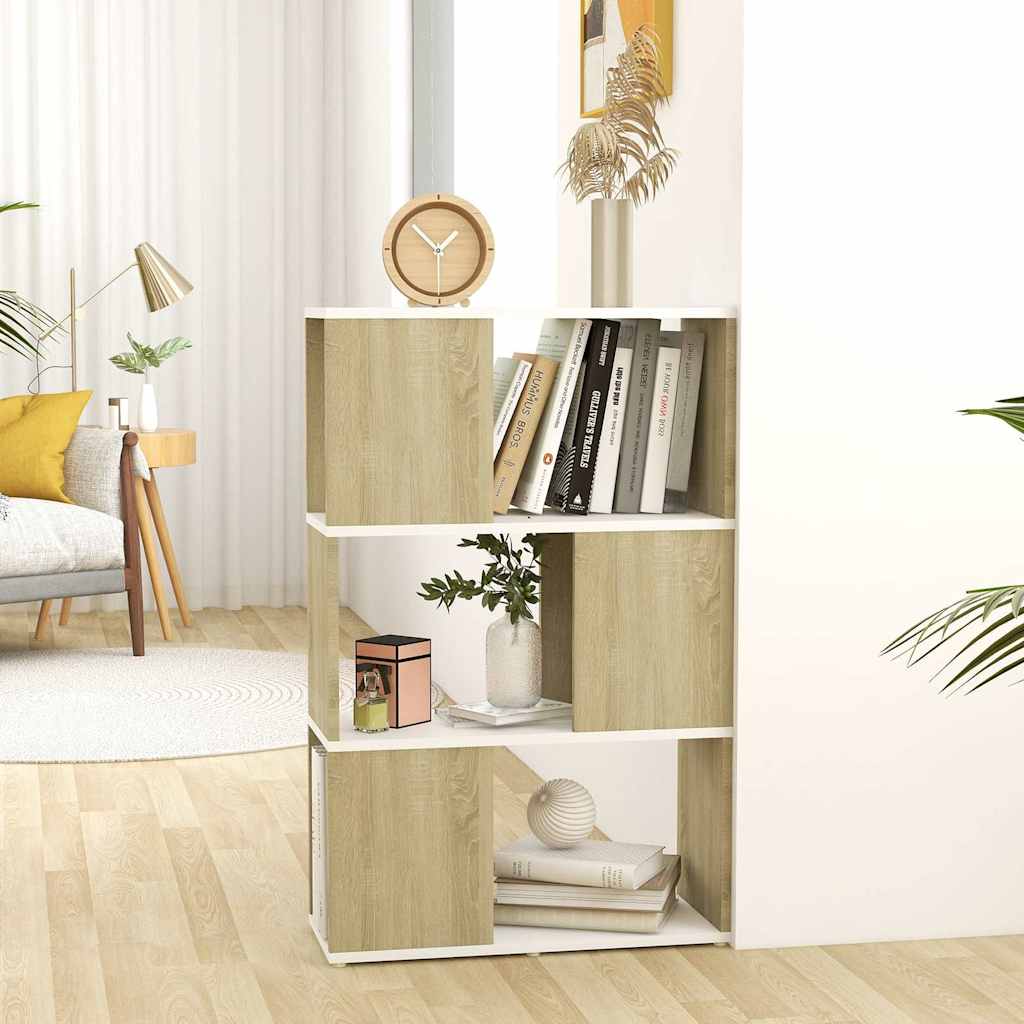 Βιβλιοθήκη/Διαχωρ. Χώρου Λευκό/Sonoma Δρυς 60x24x94 εκ. Μοριοσ.