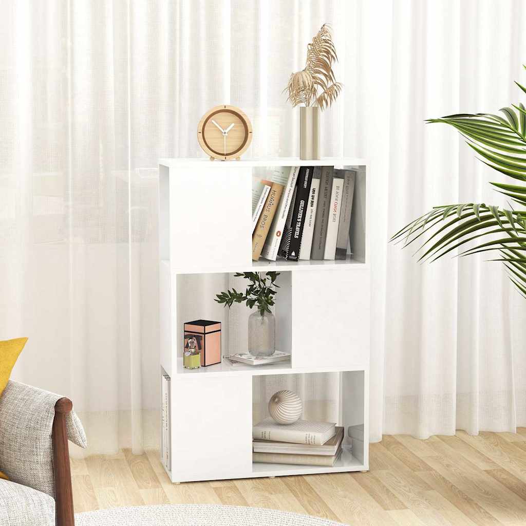 Βιβλιοθήκη/Διαχωριστικό Γυαλιστ. Λευκό 60x24x94 εκ. Επεξ. Ξύλο