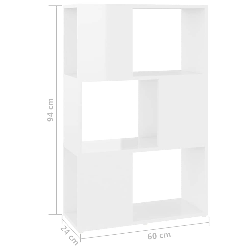 Βιβλιοθήκη/Διαχωριστικό Γυαλιστ. Λευκό 60x24x94 εκ. Επεξ. Ξύλο