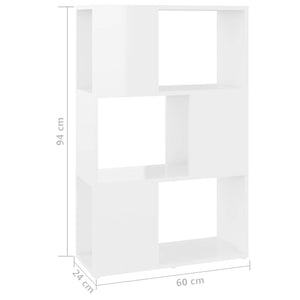 Βιβλιοθήκη/Διαχωριστικό Γυαλιστ. Λευκό 60x24x94 εκ. Επεξ. Ξύλο