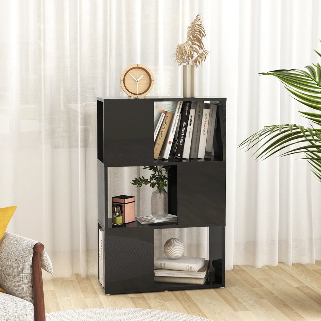 Βιβλιοθήκη/Διαχωριστικό Γυαλιστ. Μαύρο 60x24x94 εκ. Επεξ. Ξύλο
