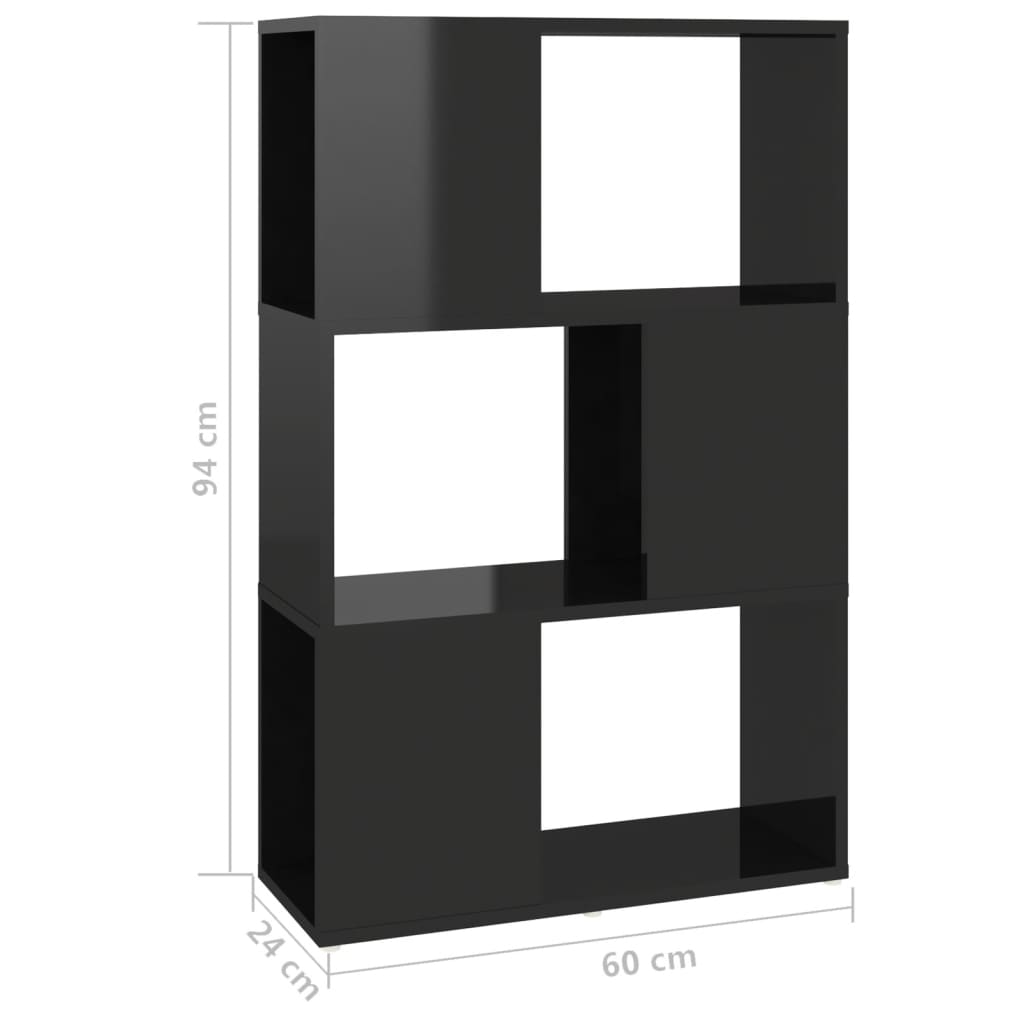 Βιβλιοθήκη/Διαχωριστικό Γυαλιστ. Μαύρο 60x24x94 εκ. Επεξ. Ξύλο