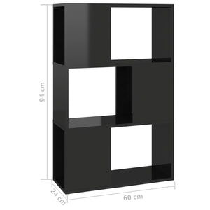 Βιβλιοθήκη/Διαχωριστικό Γυαλιστ. Μαύρο 60x24x94 εκ. Επεξ. Ξύλο