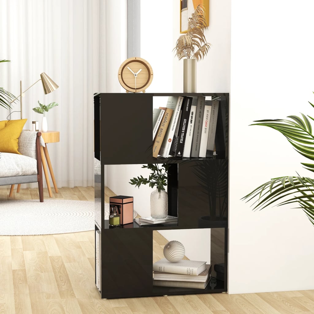 Βιβλιοθήκη/Διαχωριστικό Γυαλιστ. Μαύρο 60x24x94 εκ. Επεξ. Ξύλο