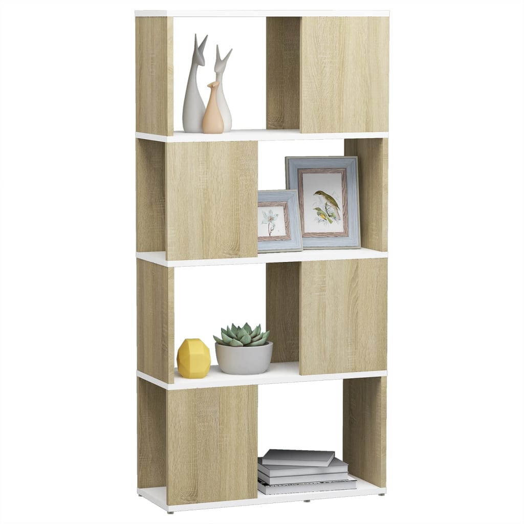 Βιβλιοθήκη/Διαχωρισ. Λευκό/Sonoma Δρυς 60 x 24 x 124,5 εκ.