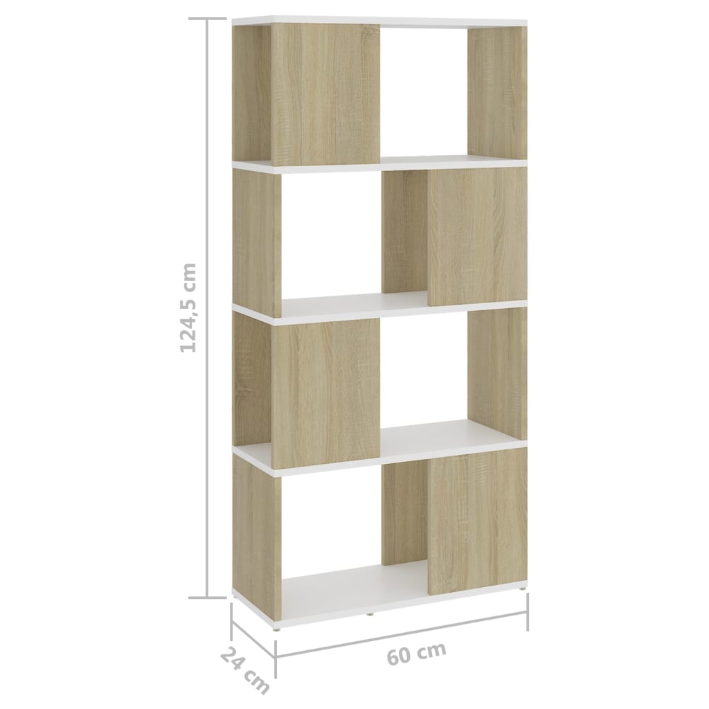 Βιβλιοθήκη/Διαχωρισ. Λευκό/Sonoma Δρυς 60 x 24 x 124,5 εκ.