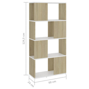 Βιβλιοθήκη/Διαχωρισ. Λευκό/Sonoma Δρυς 60 x 24 x 124,5 εκ.