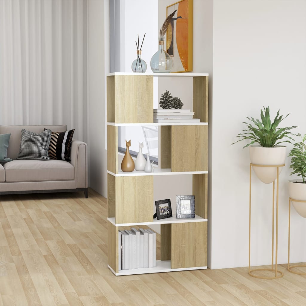 Βιβλιοθήκη/Διαχωρισ. Λευκό/Sonoma Δρυς 60 x 24 x 124,5 εκ.