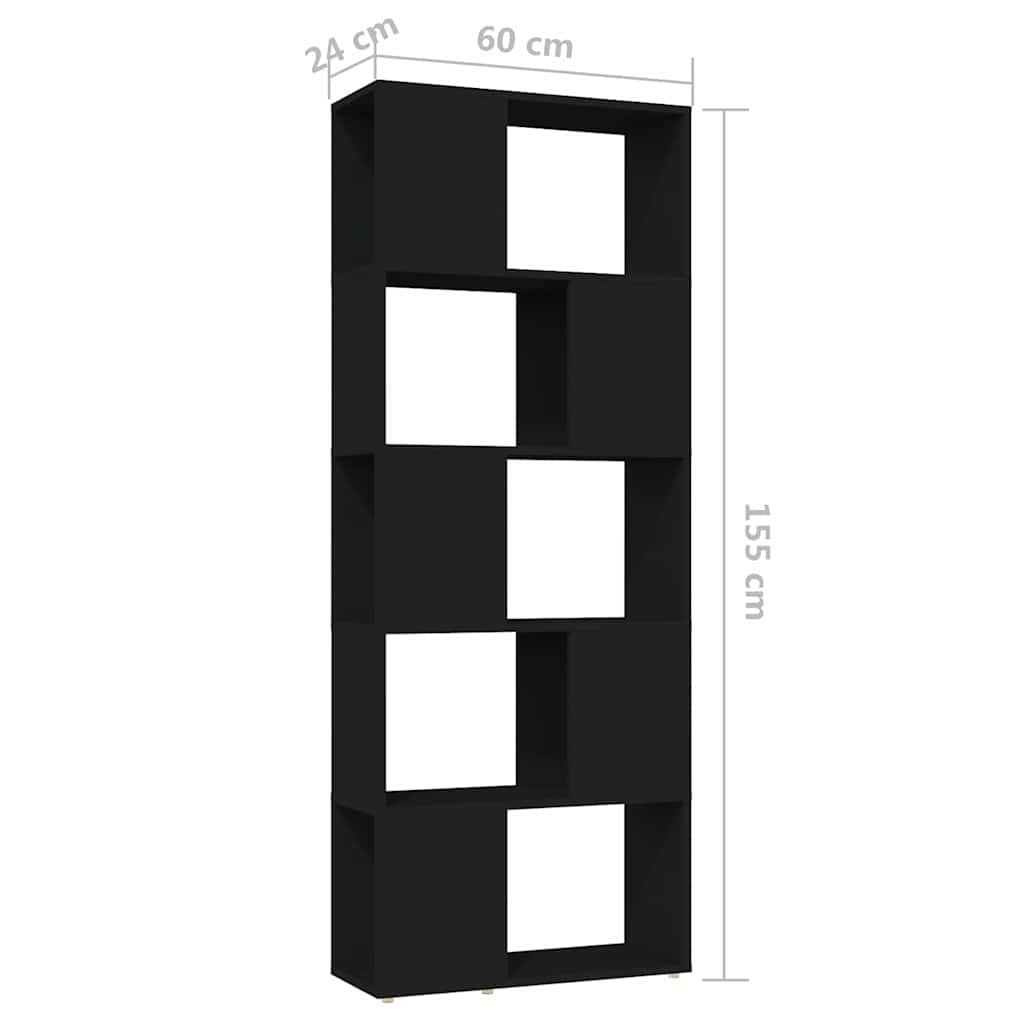 Βιβλιοθήκη/Διαχωριστικό Χώρου Μαύρο 60x24x155 εκ. Επεξ. Ξύλο