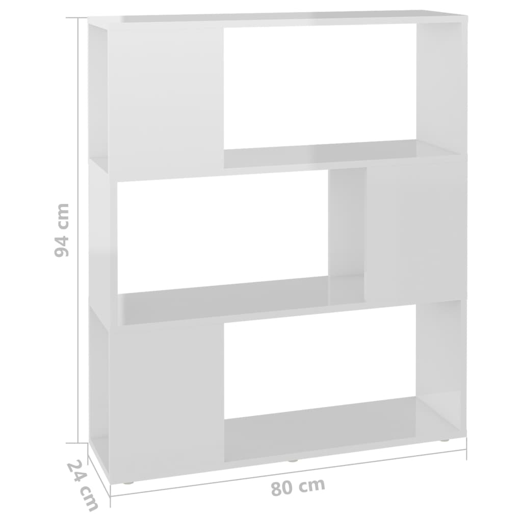 Βιβλιοθήκη/Διαχωριστικό Γυαλιστ. Λευκό 80x24x94 εκ. Μοριοσανίδα - Pakobazaar