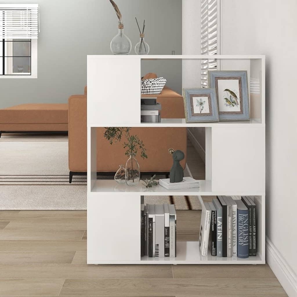 Βιβλιοθήκη/Διαχωριστικό Γυαλιστ. Λευκό 80x24x94 εκ. Μοριοσανίδα - Pakobazaar