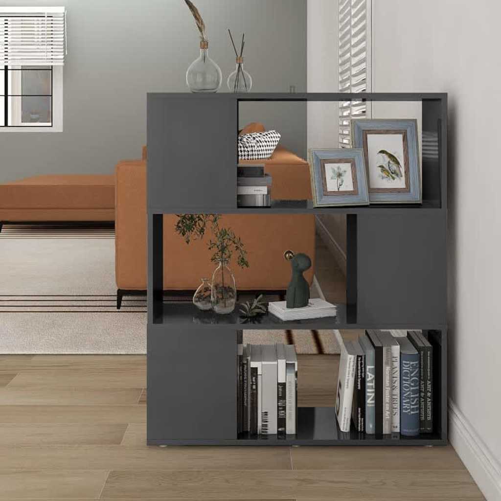 Βιβλιοθήκη/Διαχωριστικό Χώρου Γυαλ. Γκρι 80x24x94εκ Μοριοσανίδα