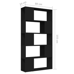 Βιβλιοθήκη/Διαχωριστικό Χώρου Μαύρο 80x24x155 εκ. Μοριοσανίδα - Pakobazaar