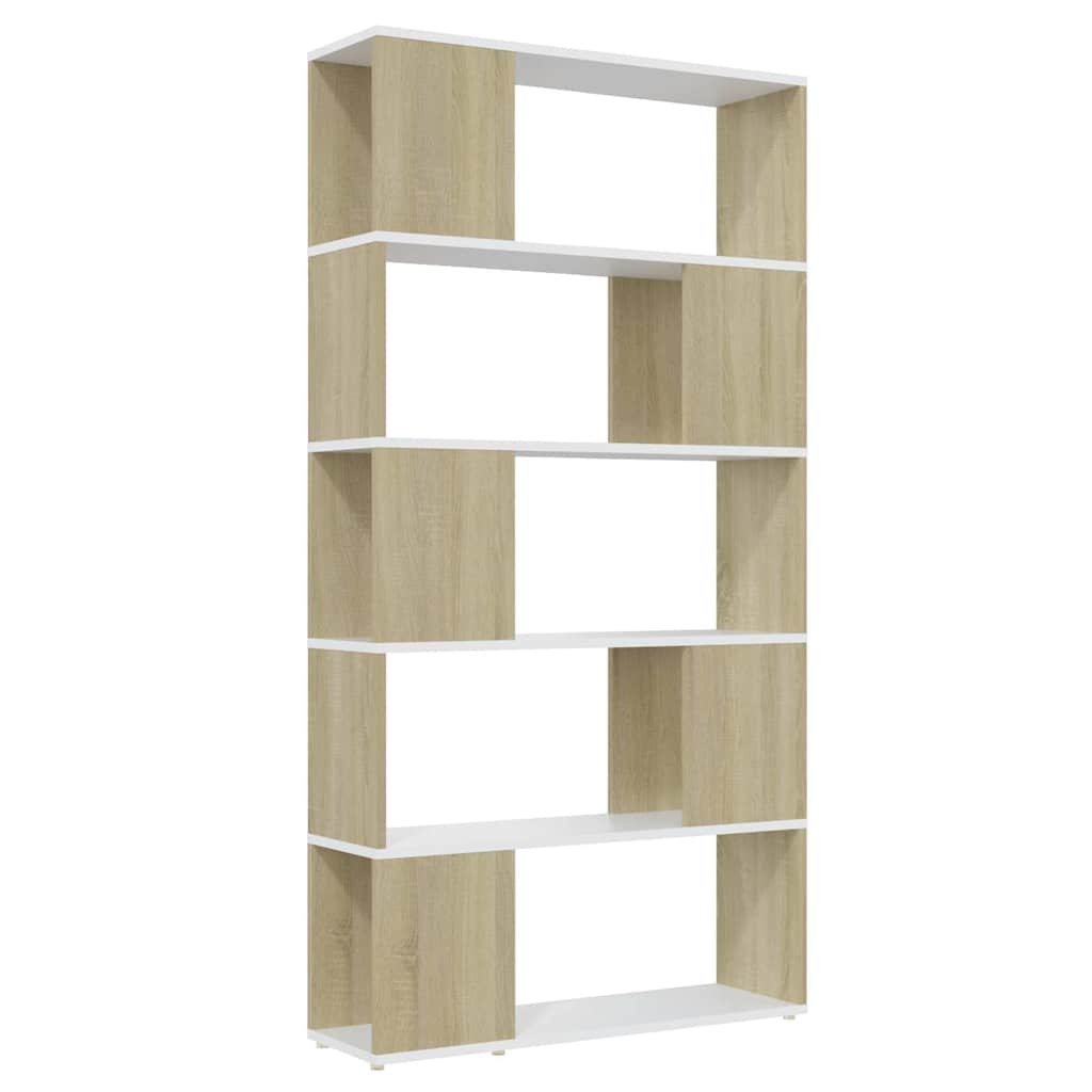 Βιβλιοθήκη/Διαχωρισ. Λευκό/Sonoma Δρυς 80x24x155εκ. Μοριοσανίδα
