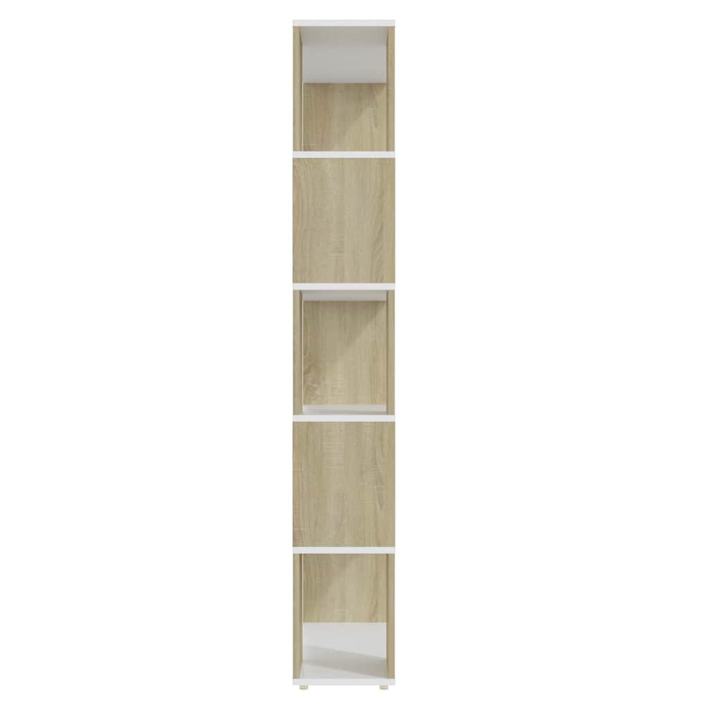 Βιβλιοθήκη/Διαχωρισ. Λευκό/Sonoma Δρυς 80x24x155εκ. Μοριοσανίδα