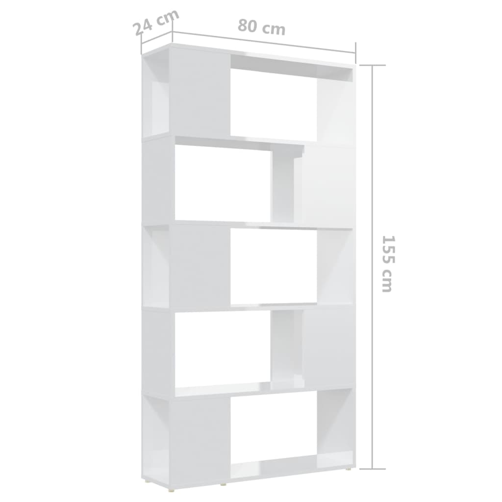 Βιβλιοθήκη/Διαχωρ. Χώρου Γυαλ. Λευκό 80x24x155 εκ. Μοριοσανίδα