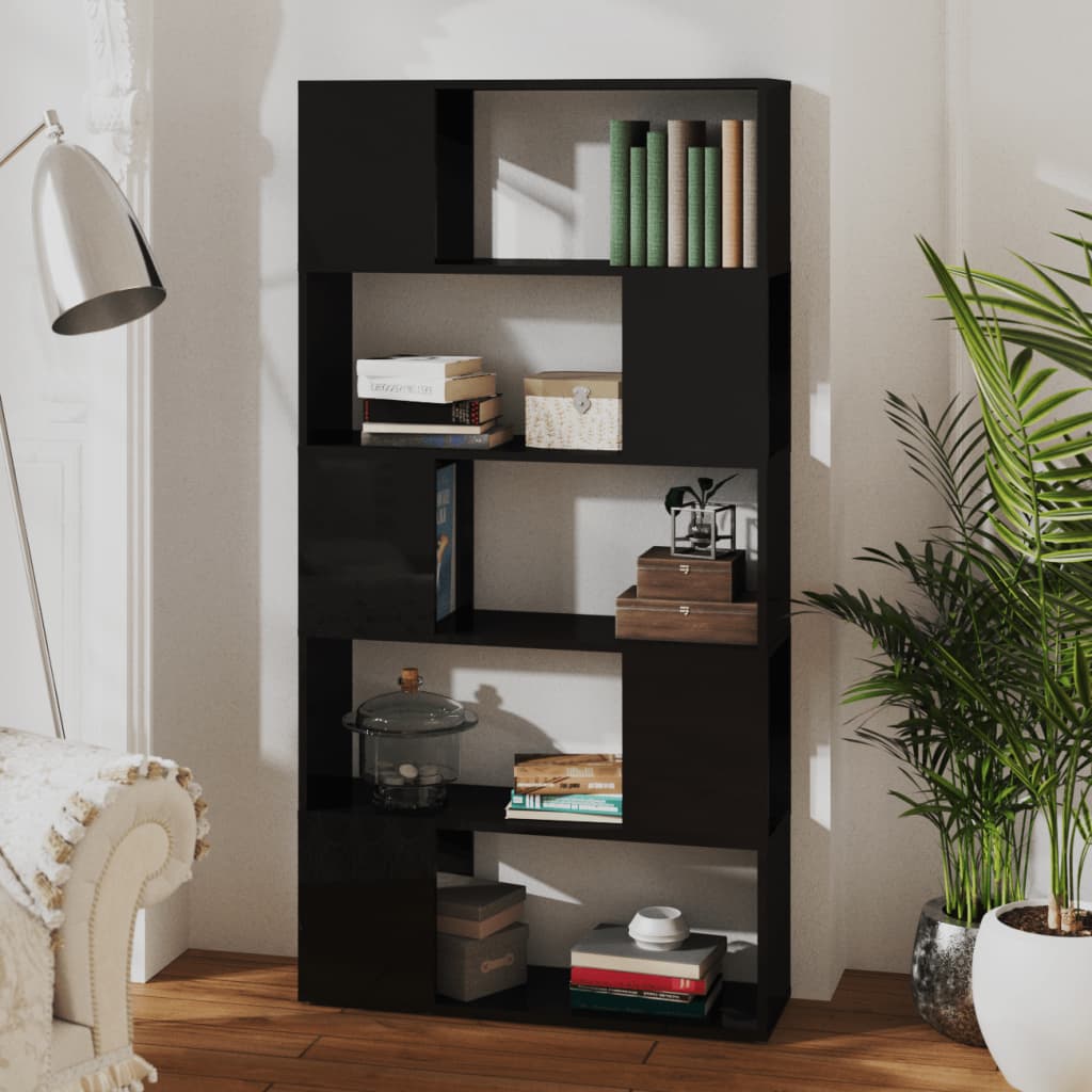Βιβλιοθήκη/Διαχωρ. Χώρου Γυαλ. Μαύρο 80x24x155 εκ. Επεξ. Ξύλο