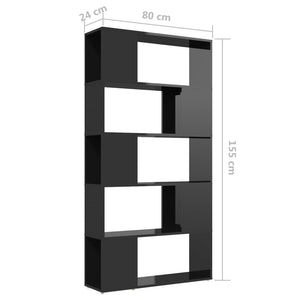 Βιβλιοθήκη/Διαχωρ. Χώρου Γυαλ. Μαύρο 80x24x155 εκ. Επεξ. Ξύλο