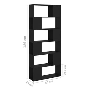 Βιβλιοθήκη/Διαχωριστικό Χώρου Μαύρη 80x24x186 εκ. Επεξ. Ξύλο