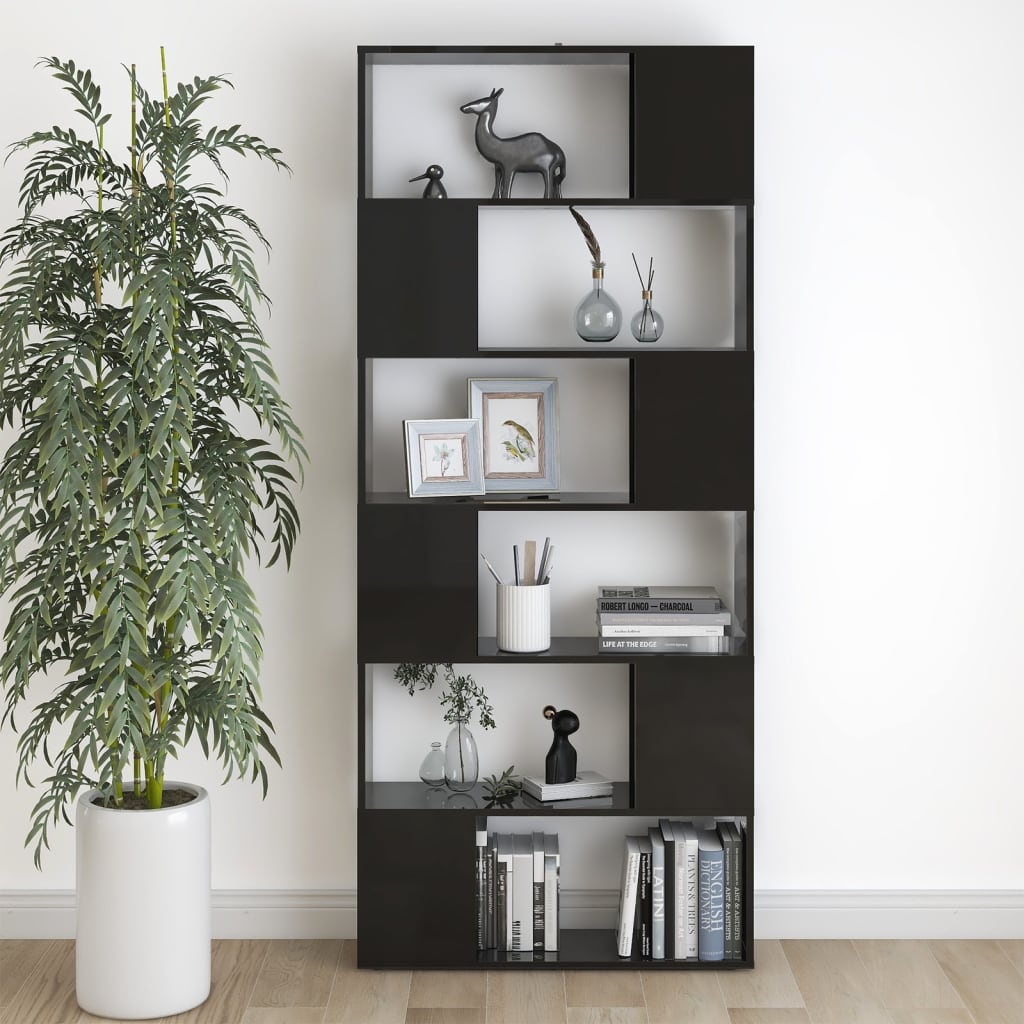 Βιβλιοθήκη/Διαχωρ. Χώρου Γυαλ. Μαύρο 80x24x186 εκ. Μοριοσανίδα