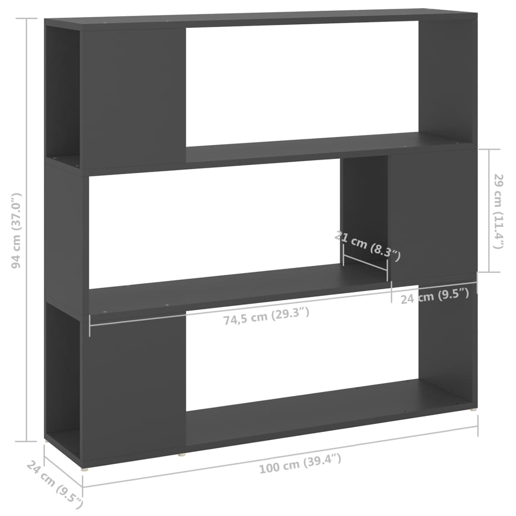 Βιβλιοθήκη/Διαχωριστικό Χώρου Γκρι 100 x 24 x 94 εκ.