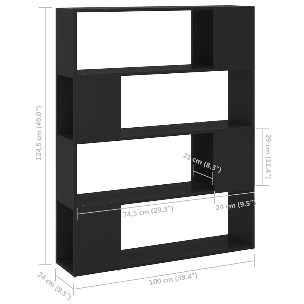 Βιβλιοθήκη/Διαχωριστικό Χώρου Μαύρο 100 x 24 x 124 εκ. - Pakobazaar