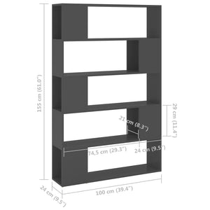Βιβλιοθήκη/Διαχωριστικό Χώρου Γκρι 100x24x155 εκ. Επεξ. Ξύλο