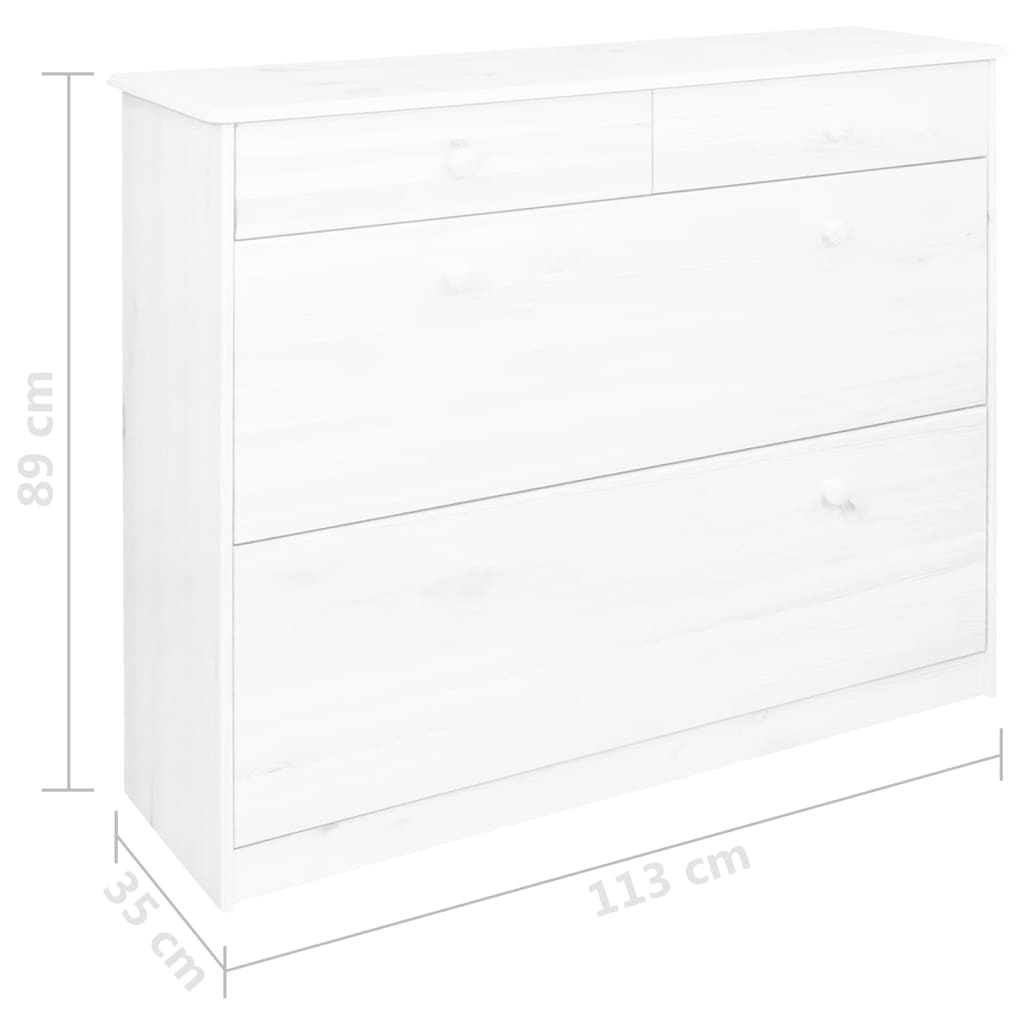 Παπουτσοθήκη με 2 Πορτάκια Λευκή 113x35x89 εκ Μασίφ Ξύλο Πεύκου - Pakobazaar