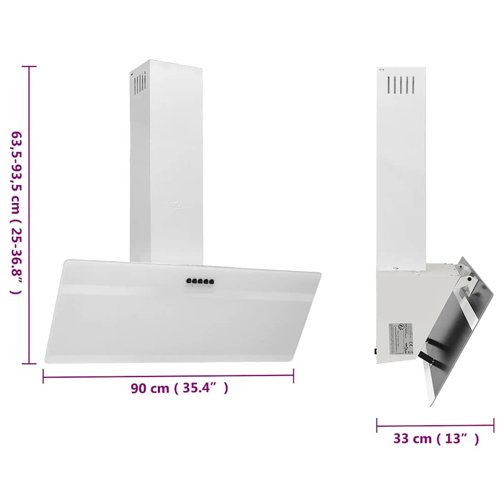 Απορροφητήρας Τοίχου Λευκός 90 εκ. από Ατσάλι και Ψημένο Γυαλί - Pakobazaar