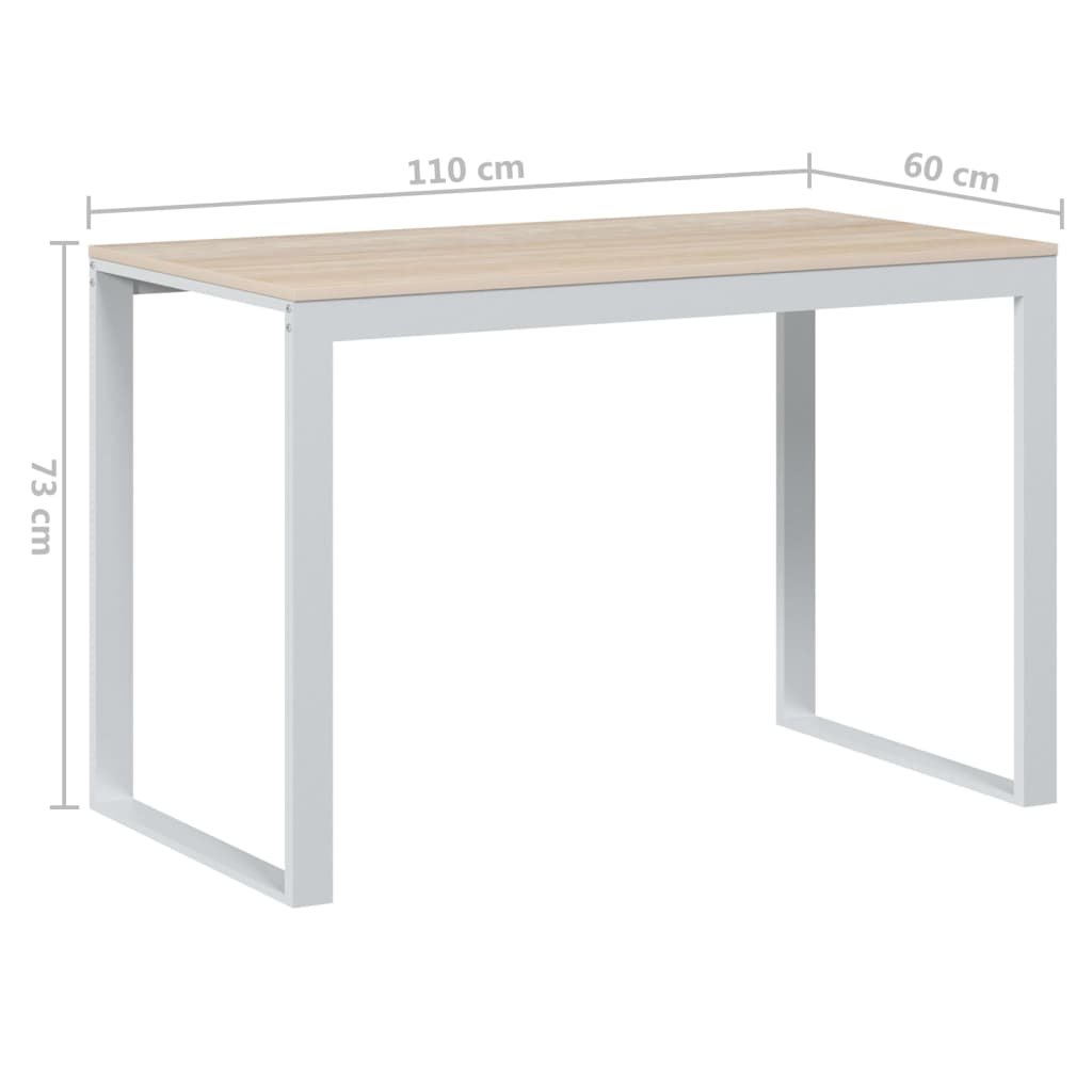 Γραφείο Υπολογιστή Λευκό/Δρυς 110 x 60 x 73 εκ. από Μοριοσανίδα - PAKOBAZAAR