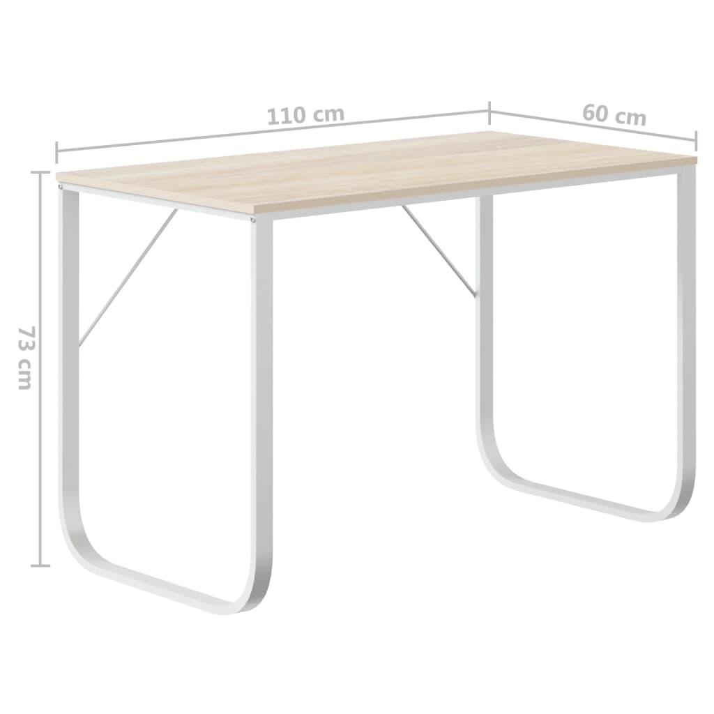 Γραφείο Υπολογιστή Λευκό/Δρυς 110 x 60 x 73 εκ. από Μοριοσανίδα - PAKOBAZAAR