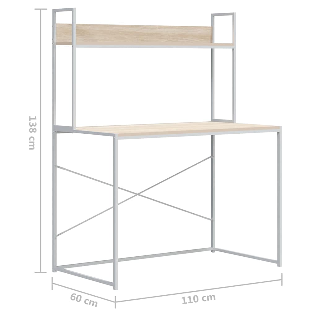 Γραφείο Υπολογιστή Λευκό/Δρυς 110 x 60 x 138 εκ. Επεξ. Ξύλο