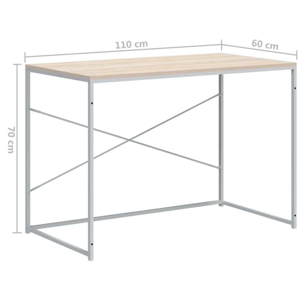 Γραφείο Υπολογιστή Λευκό/Δρυς 110 x 60 x 70 εκ. Επεξ. Ξύλο - PAKOBAZAAR