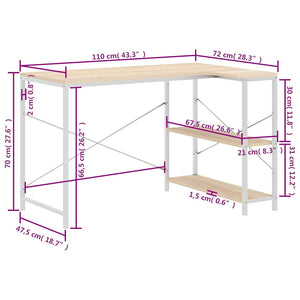 Γραφείο Υπολογιστή Λευκό/Δρυς 110 x 72 x 70 εκ. Επεξ. Ξύλο