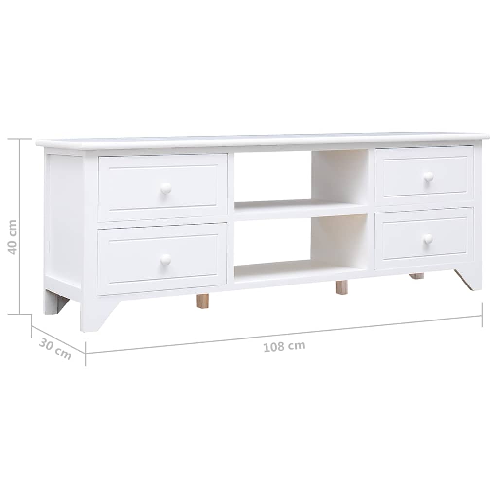 Έπιπλο Τηλεόρασης Λευκό 108x30x40 εκ. από Μασίφ Ξύλο Παυλώνιας - Pakobazaar