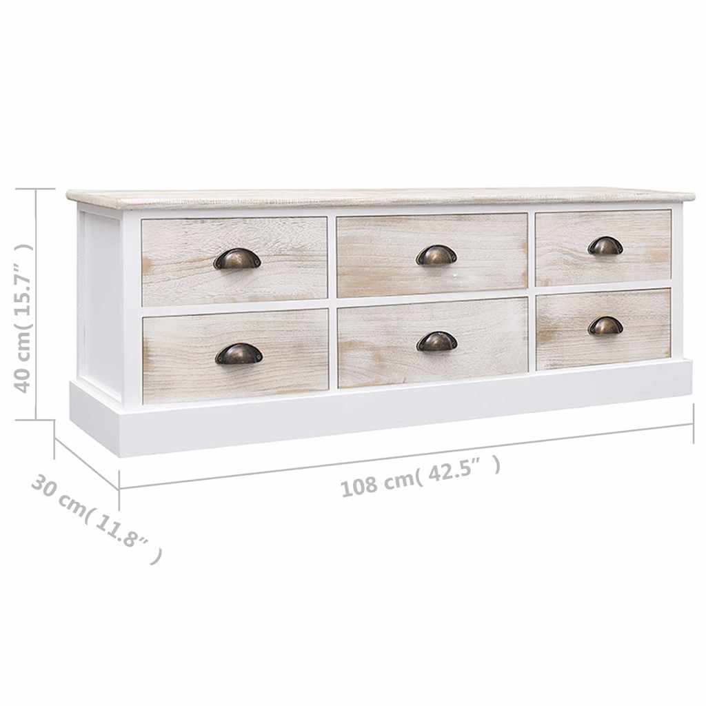 Έπιπλο Τηλεόρασης Λευκό & Αν. Καφέ 108x30x40 εκ. Μασίφ Παυλώνια