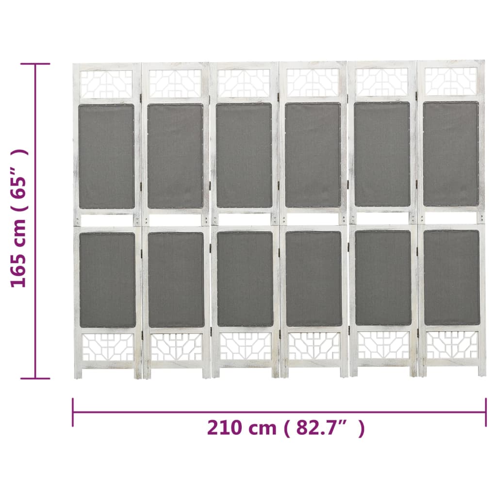 Διαχωριστικό Δωματίου με 6 Πάνελ Γκρι 210 x 165 εκ. Υφασμάτινο - Pakobazaar
