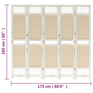 Διαχωριστικό Δωματίου με 5 Πάνελ Κρεμ 175 x 165 εκ. Υφασμάτινο