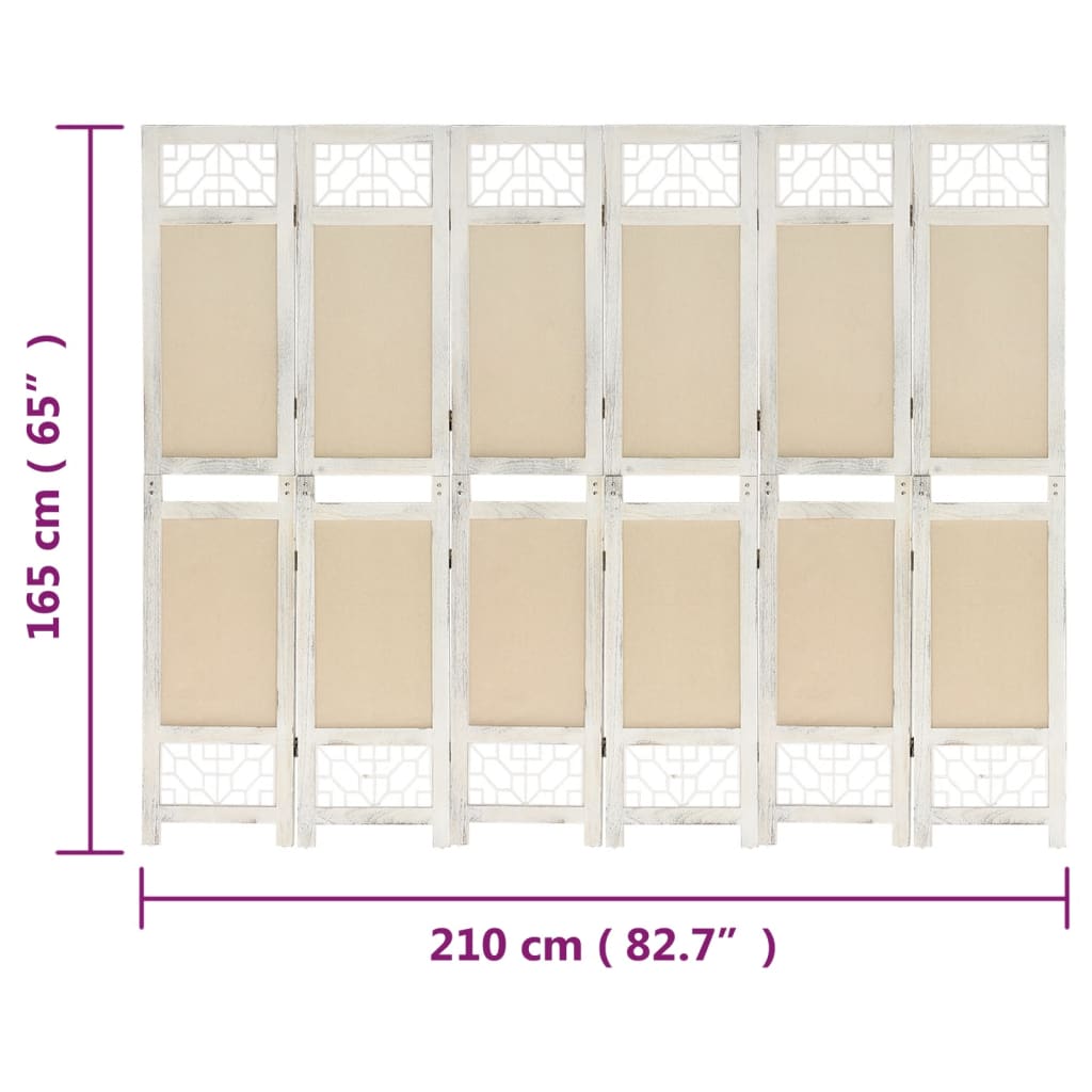 Διαχωριστικό Δωματίου με 6 Πάνελ Κρεμ 210 x 165 εκ. Υφασμάτινο