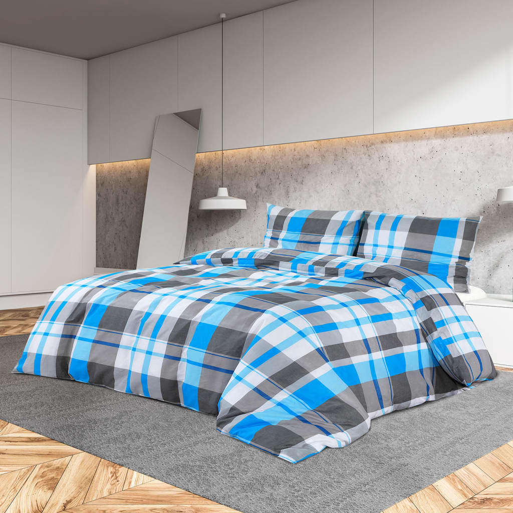 Σετ Παπλωματοθήκης Μπλε και Γκρι 220x240 εκ. Βαμβακερό - PAKOBAZAAR