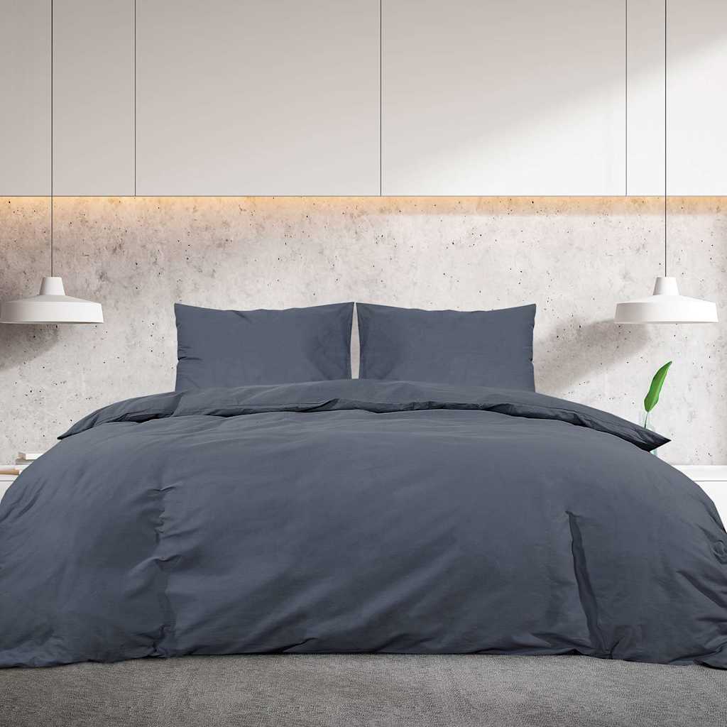 Σετ Παπλωματοθήκης Ανθρακί 240x220 εκ. Βαμβακερό - Pakobazaar