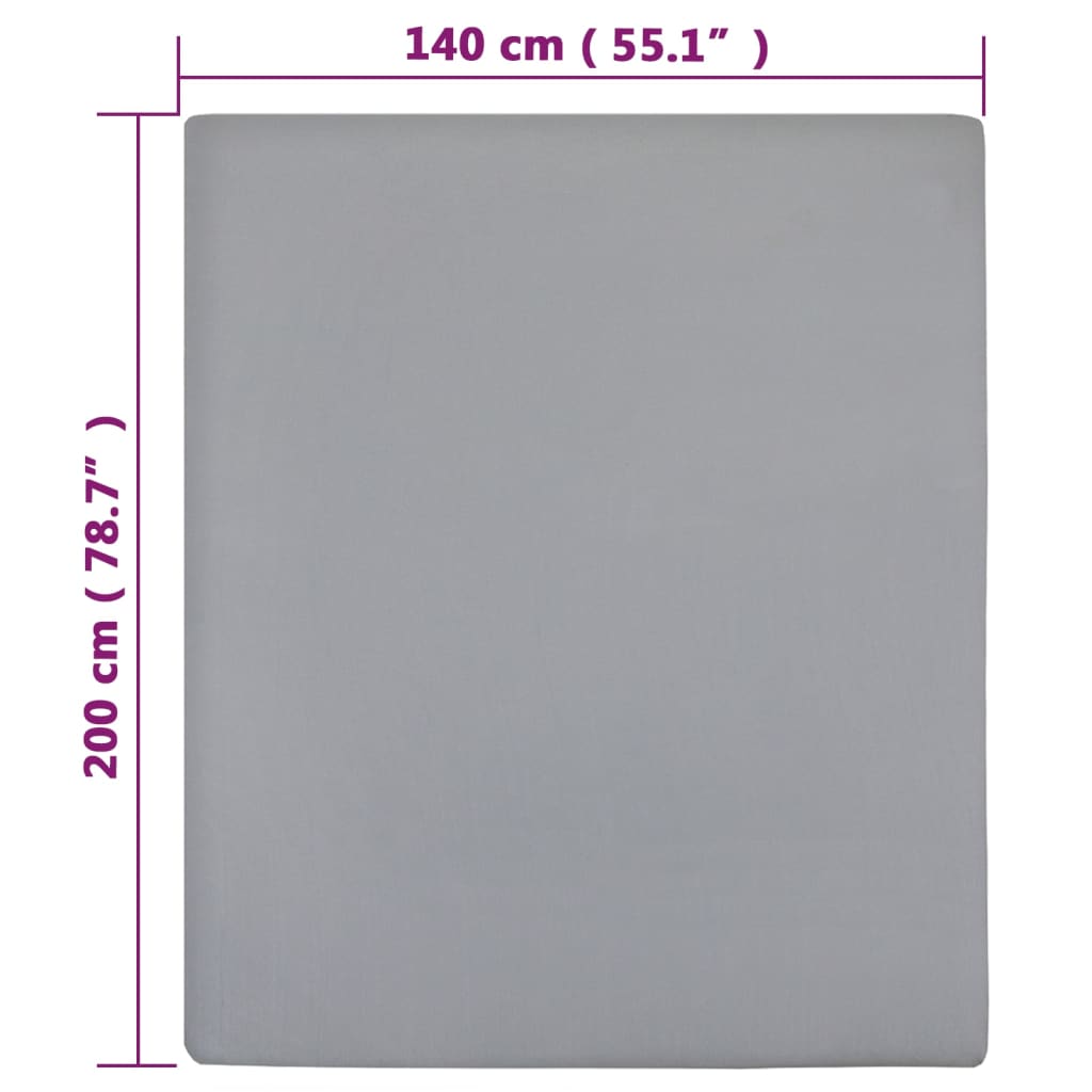 Σεντόνια με Λάστιχο 2 τεμ. Γκρι 140x200 εκ. Βαμβακερό Ζέρσεϊ - PAKOBAZAAR