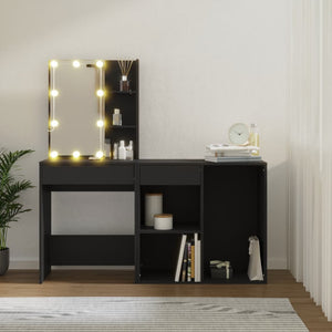 Μπουντουάρ με LED & Ντουλάπι Μαύρο από Επεξεργασμένο Ξύλο - PAKOBAZAAR