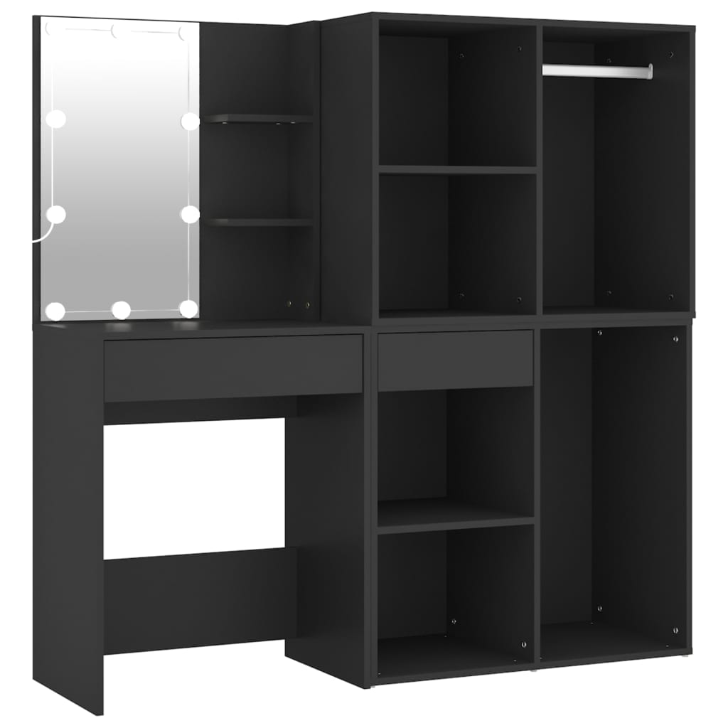 Μπουντουάρ με LED & Ντουλάπια Μαύρο από Επεξεργασμένο Ξύλο - PAKOBAZAAR
